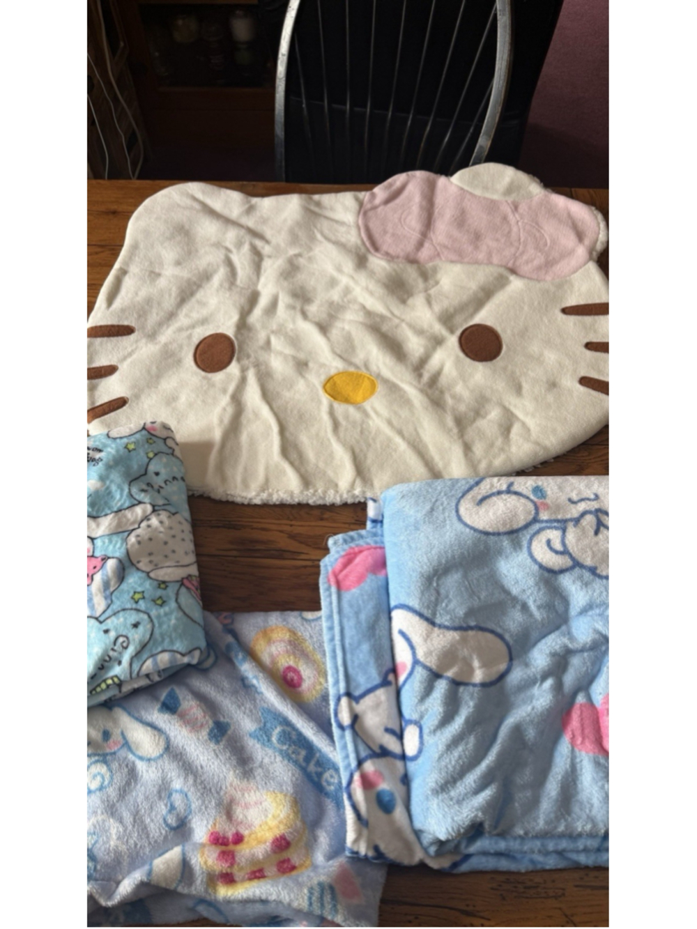Hello Kitty Sanrio Plush Rug Mat Face Shape with Pink Bow , And Blankets